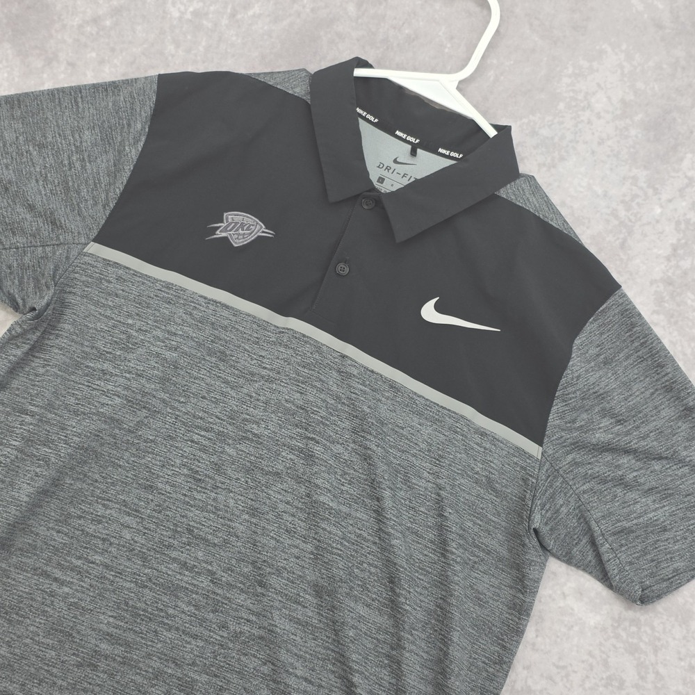 Nike Tiger Woods Golf Polo Shirt OKC Thunder Mens Large Gray Black Dri Fit